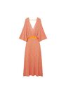 Mango - Orange Combined Knitted Dress With Slit, Women Mango - Orange Combined Knitted Dress With Slit, Women