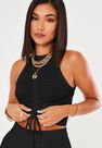 Missguided - Black Black Rib Ruched Front Racer Neck Vest Top Missguided - Black Black Rib Ruched Front Racer Neck Vest Top