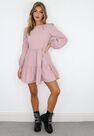 Missguided - Mauve Puff Sleeve Crew Neck Tiered Smock Dress Missguided - Mauve Puff Sleeve Crew Neck Tiered Smock Dress