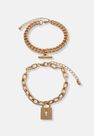Missguided - Gold Look T Bar And Padlock Chain Bracelet 2 Pack, Women Missguided - Gold Look T Bar And Padlock Chain Bracelet 2 Pack, Women