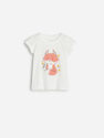 Reserved - Ivory Cotton T-Shirt With Fox Motif, Kids Girl Reserved - Ivory Cotton T-Shirt With Fox Motif, Kids Girl