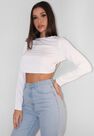 Missguided - White Satin Long Sleeve Open Back Crop Top Missguided - White Satin Long Sleeve Open Back Crop Top