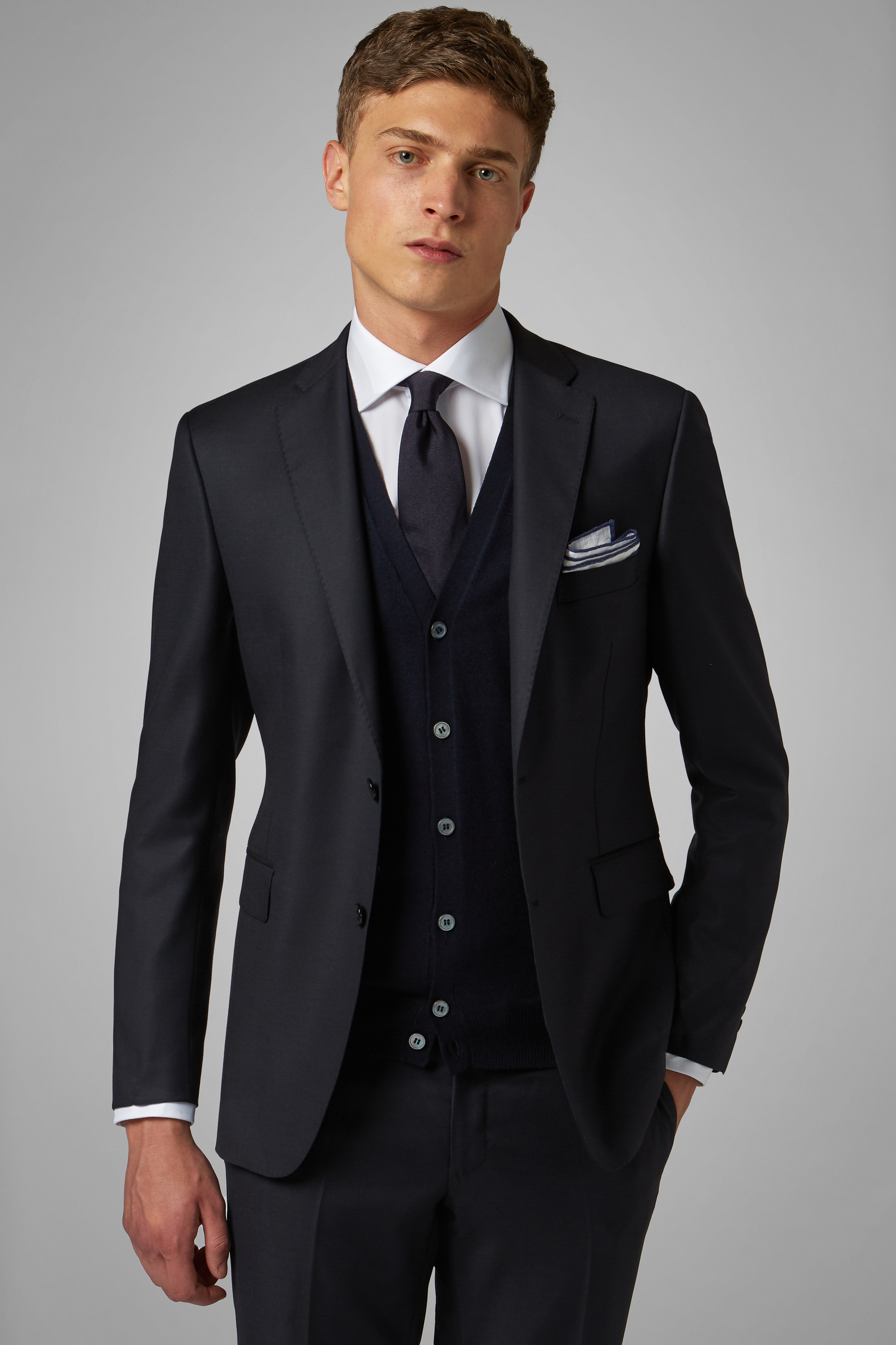 Shop Boggi Milano Stretch Wool Nizza Suit Jacket Navy Blue ...